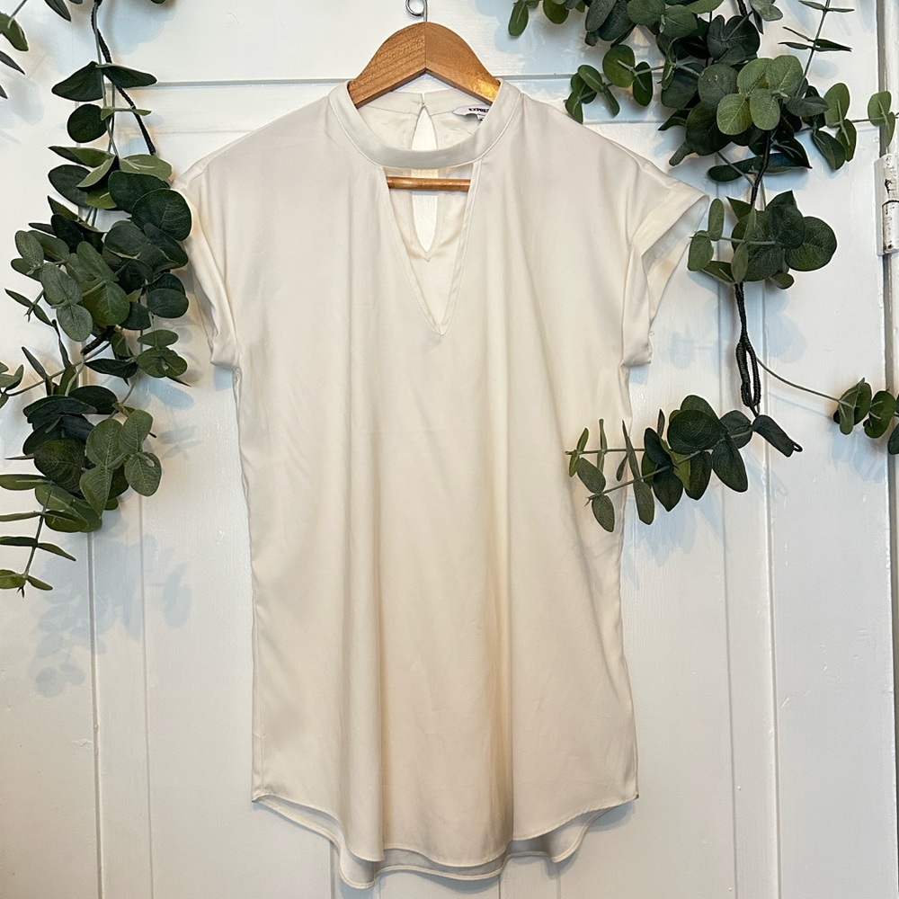 Express Ivory Satin Keyhole Blouse S